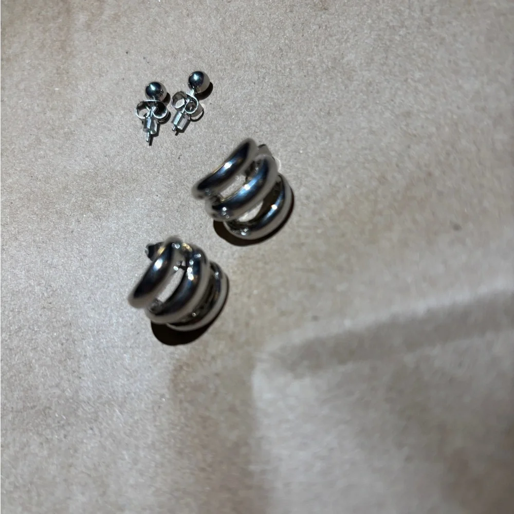 Primark Cares Silver Earrings Set – Studs & Chunky Hoops Eco‎ Friendly